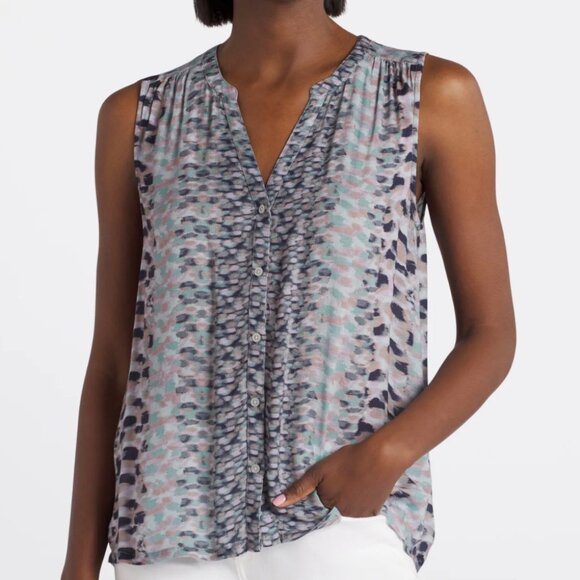 Cosmic Blue Love Chic Gray Patterned Sleeveless Top - Picture 1 of 11